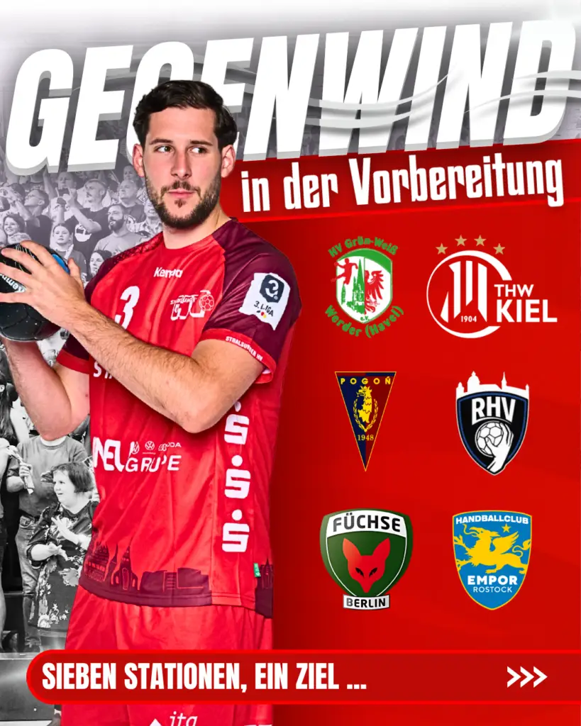Stralsunder HV – Gegenwind in der Vorbereitung, sieben Stationen (Gegner-Logos)